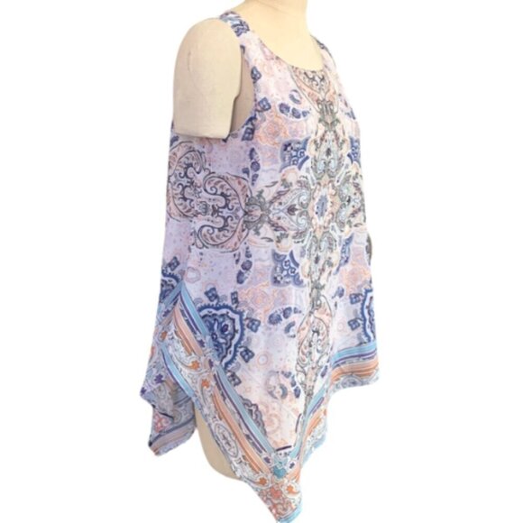 One World Sleeveless Asymmetric Hem Tank Top Blouse Sz L 4E - Picture 4 of 8